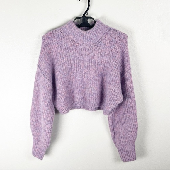 ASOS DESIGN Rolled Edge Twist Yarn Wool Blend Cropped  Sweater, Size Small - Picture 1 of 8